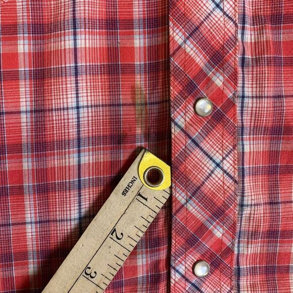 Wrangler Mens Size Large Western Button Front Shirt Red Plaid Short Sleeve - Picture 6 of 8